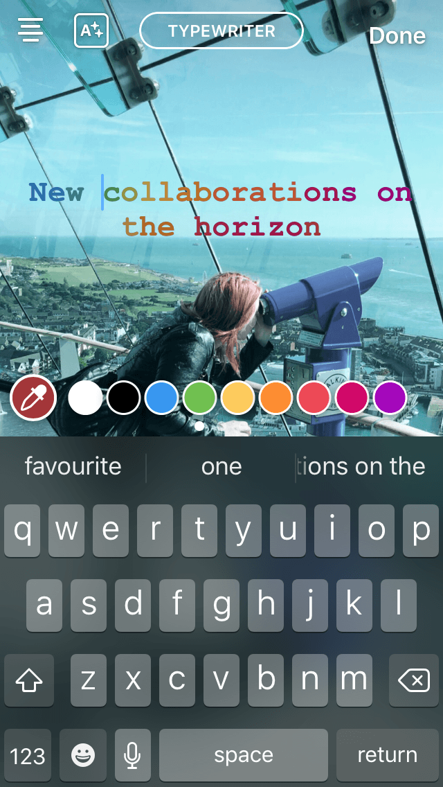 Rainbow text effect using the Instagram stories creator.