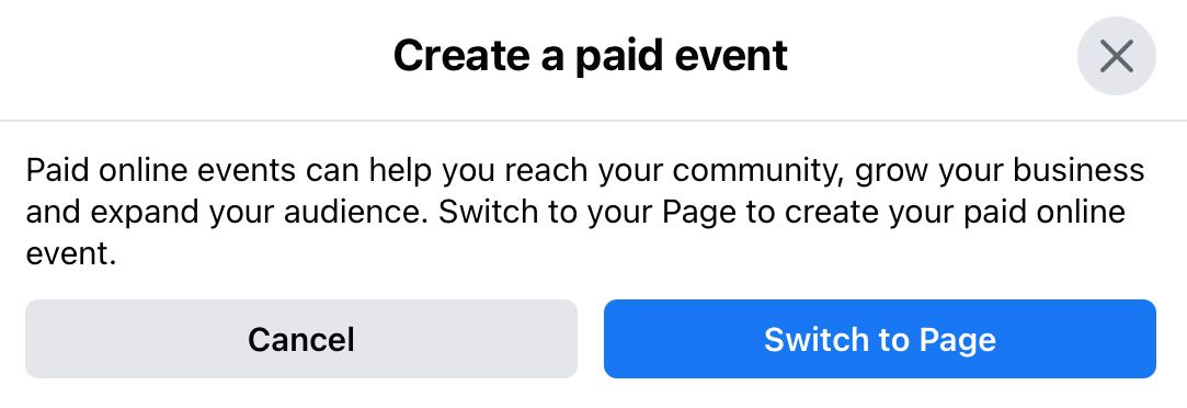 Paid events must be hosted by a Facebook page you manage