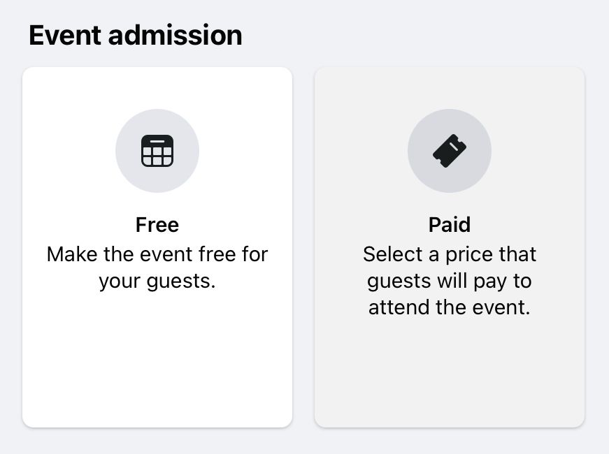 Decide whether you will be monetising your Facebook online event or allowing free admission