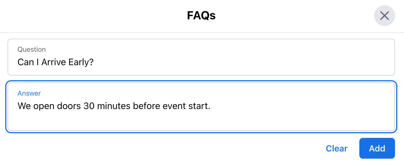 Insert FAQs into your Facebook event information