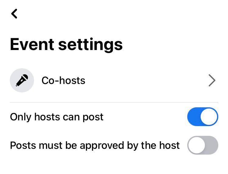 Limited ‘Event setting’ options are available on the Facebook mobile app in comparison to desktop options