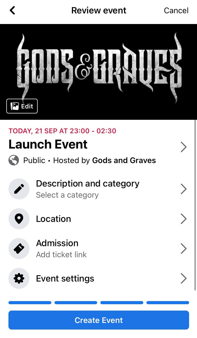 Review the Facebook event details before finishing the event creation