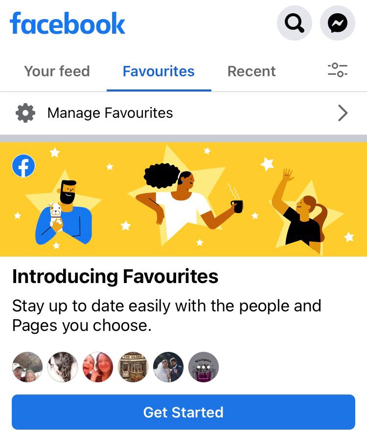 Get started with the Favourites feed on the Facebook mobile app